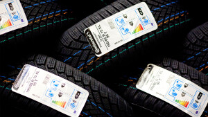 EU tyre label on a car tyre