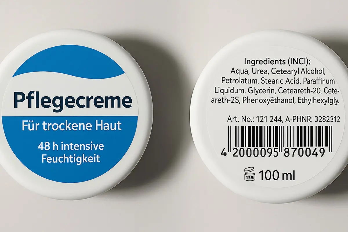 Etikett auf Pflegecreme Kosmetik