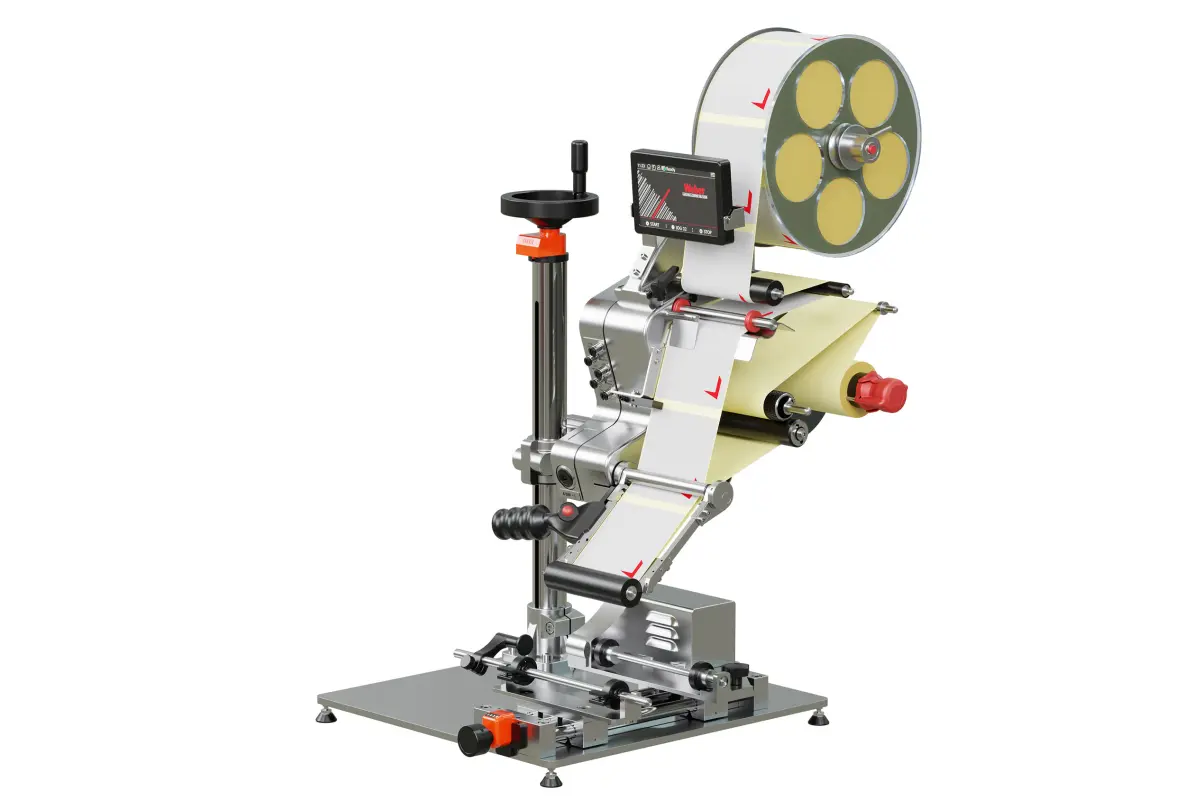 Halbautomatische Etikettiermaschine Geset 141 für Flaschen und zylindrische Produkte, Rundumetikettierer